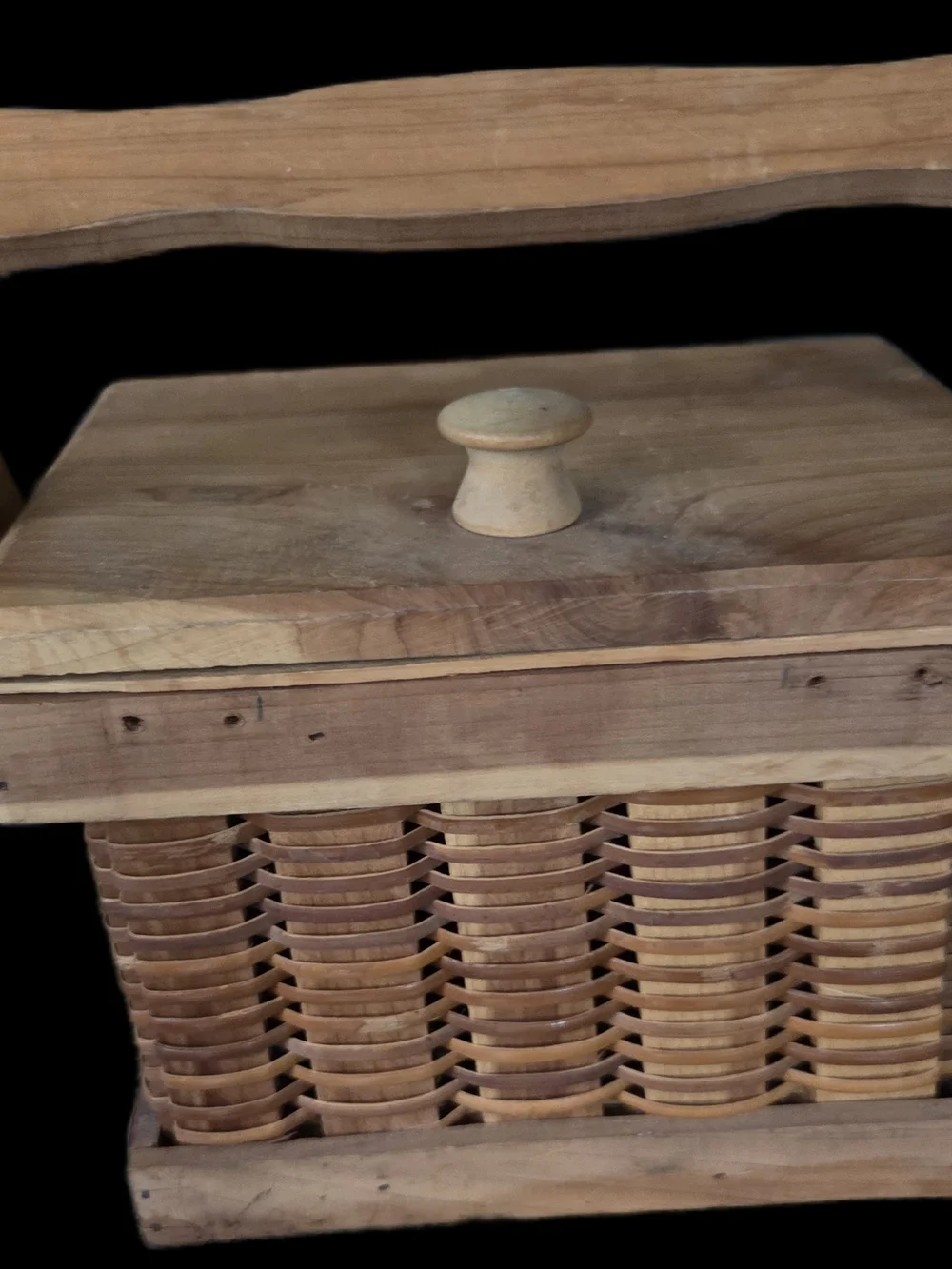 Wooden Woven Basket Box with Lift-Up Lid - Natural Wood
